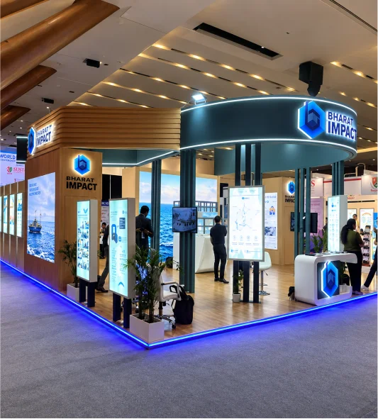 Custom exhibition stall fabricated by Stall Designs in Gandhinagar