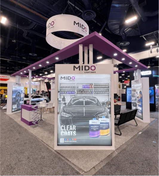 Custom trade show booth designed and built by Stall Designs in the USA