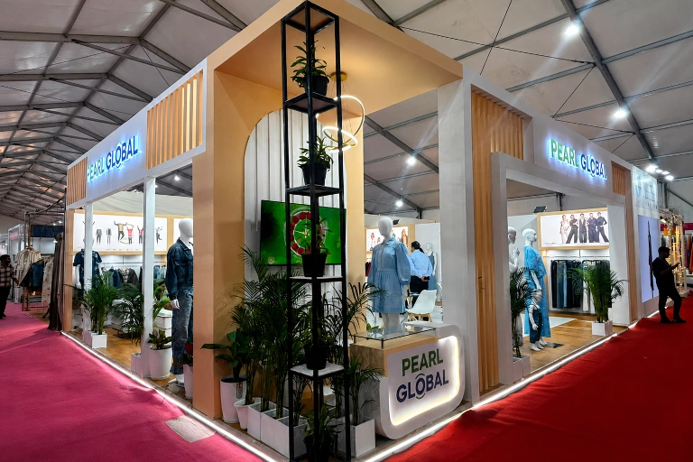 Turnkey exhibition stand installation inside Bharat Mandapam at Pragati Maidan