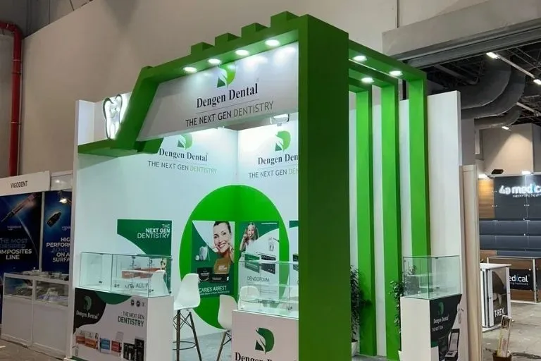 Exhibition stall design featuring product demo areas