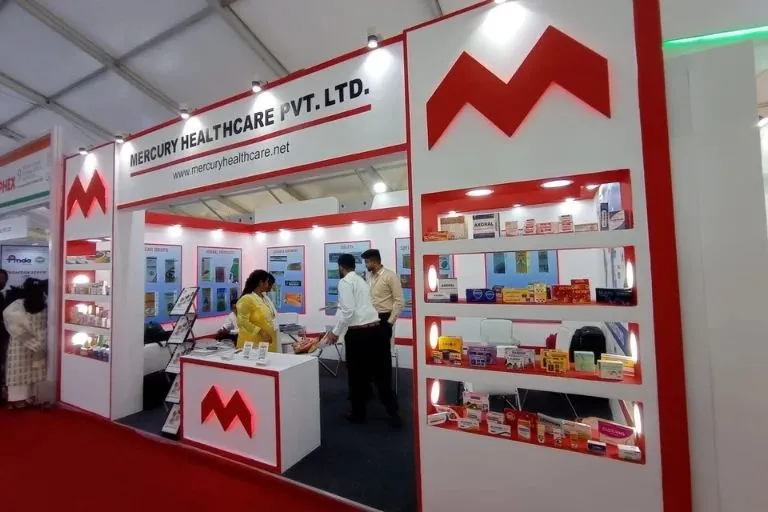 Exhibition stall design with elegant reception area