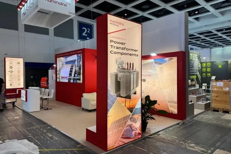 Custom trade show booth setup by Hyderabad exhibition stand builder
