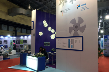 Exhibition booth with large branding display for HVAC solutions at Automate Detroit 2025.