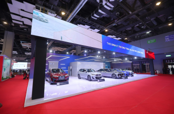 Exhibition booth displaying premium electric cars, representing cutting-edge automotive technology at ICERP 2025