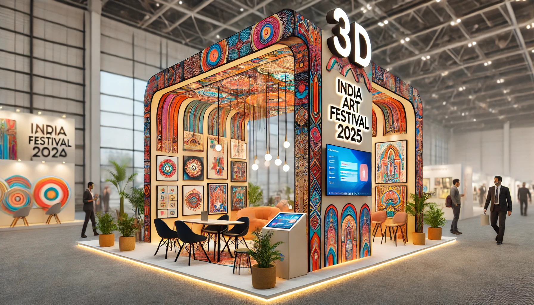 Booth with a warm wooden theme and beautifully arranged product displays, creating a welcoming ambiance at INDIA ART FESTIVAL 2025
