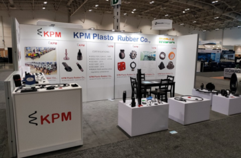 KPM booth showcasing plastic and rubber products at PaintIndia 2025, Pune International Exhibition and Convention Centre