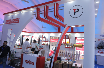 Panamax booth featuring a wide range of plastic industry products with modern design at PaintIndia 2025 in Pune, India